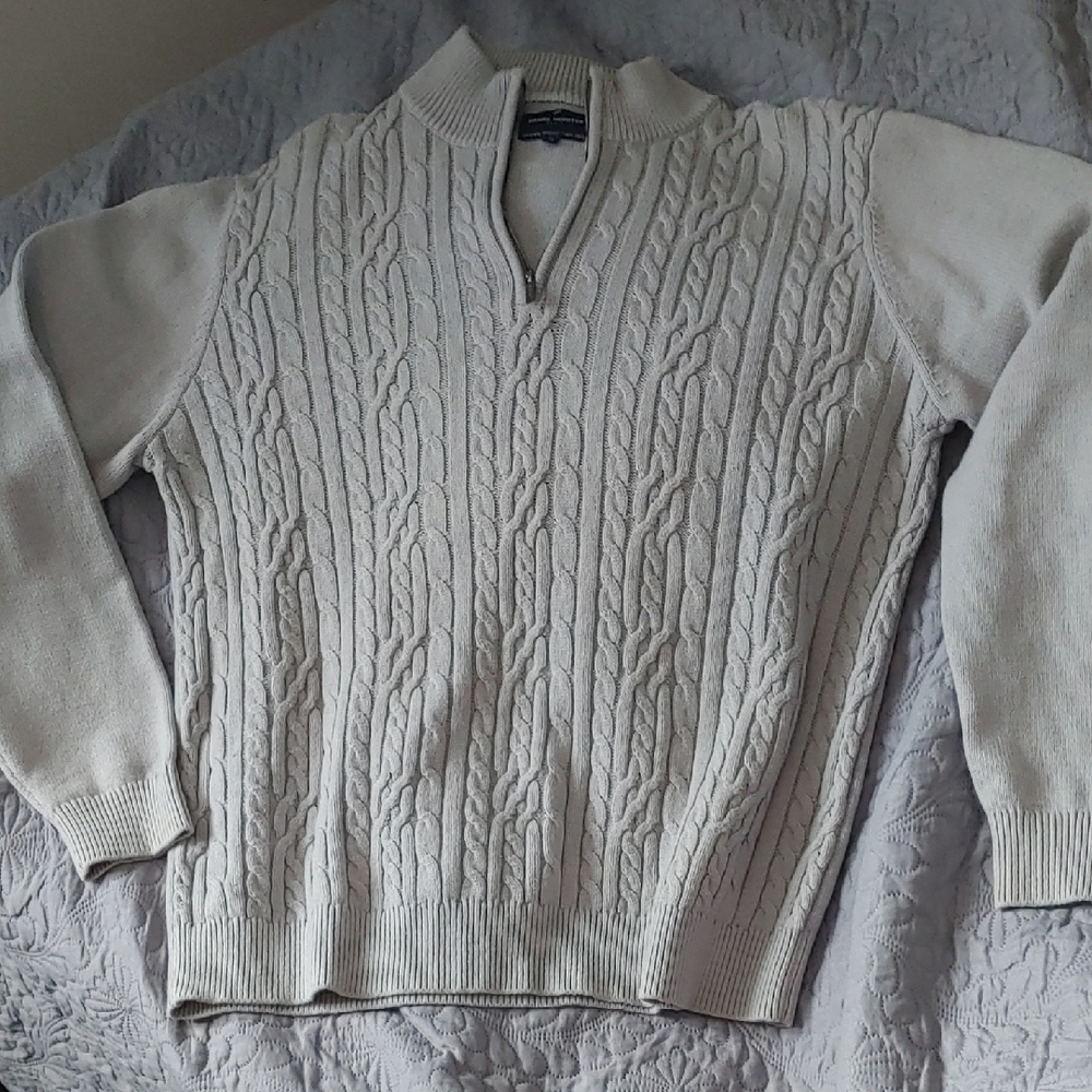 Daniel Hechter Gray Half Zip-Up Cable Knit Sweater Sz XL